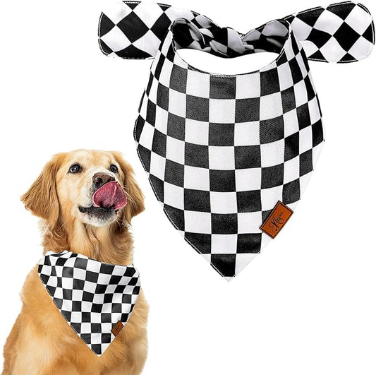 Black Checkered Dog Bandana Race Car Checkered Flag Fabric Pet Scarf Medium Sizes Adjustable Pet Neckerchief Dog Bibs for Cat Dog Birthday Costume Accessories