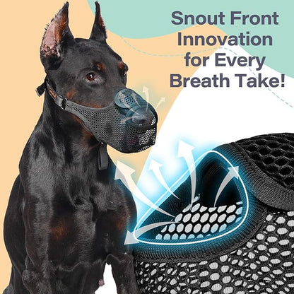 LUCKYPAW Dog Muzzle for Large Medium Small Dogs, Mesh Muzzle for Dog to Prevent Biting Chewing Licking Eating, Soft Dog Muzzle with Front Opening Design for Drinking Panting