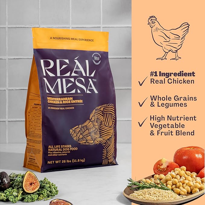 Real Mesa Premium Dry Dog Food - High Protein, Chef Curated Adult Dog Nutrition, Mediterranean Chicken & Rice Entrée (26lbs)