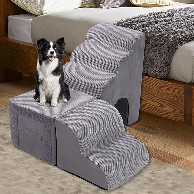 26" Dog Stairs for High Beds, Multifunctional L Shaped Pet Stairs, Adjusts to Either Side of Bed, Pet Steps/Ramp for Puppies, Old Pets and Injured Dogs, Non-Slip Balanced Dog Indoor Step