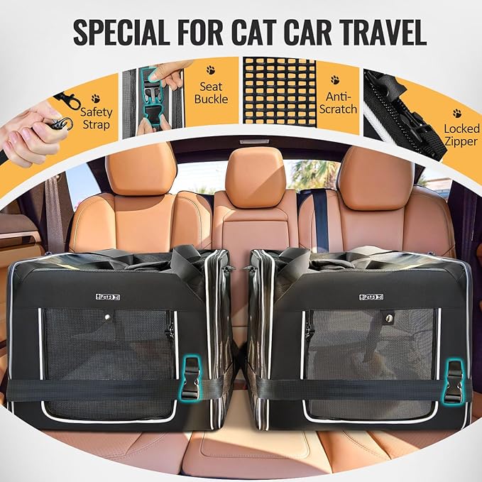 Petskd Combinable Pet Carrier for Large Cat or Medium Dog, 18"x17"x17" Large Cat Carrier for Car Travel, 2 Small Pet Soft Carrier with Food Bag, Bowl and Safety Locking Zippers for Vet, Camping