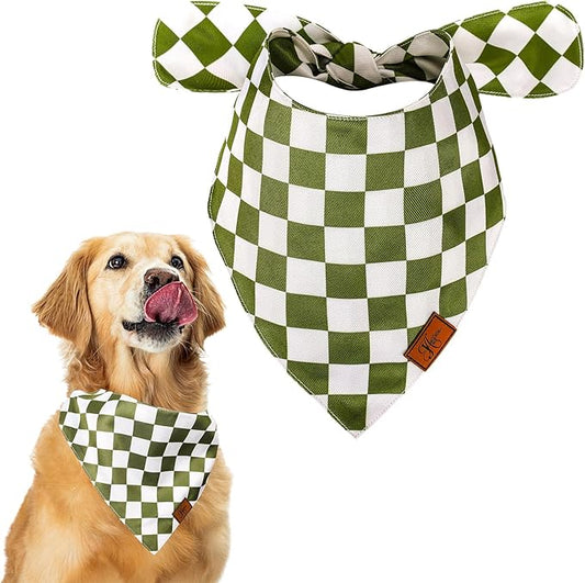 Green Checkered Dog Bandana Classic Checkerboard Print Fabric Pet Scarf Medium Sizes Adjustable Pet Neckerchief Dog Bibs for Cat Dog Birthday Costume Accessories