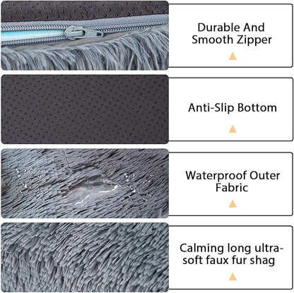 2 in 1 Calming Dog Beds for Medium Dogs, Dual Layer Orthopedic Egg Crate Foam & Memory Foam Faux Fur Shag Pet Mattress Warming Rectangle Cuddle Bed Comfy Anti Anxiety, Washable Cover Anti-Slip