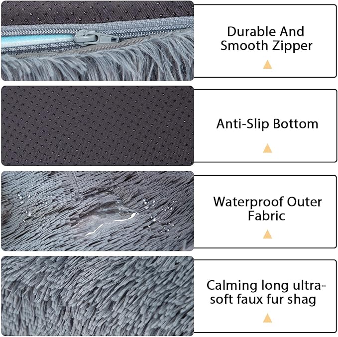 2 in 1 Calming Dog Beds for Large Dogs, Dual Layer Orthopedic Egg Crate Foam & Memory Foam Faux Fur Shag Pet Mattress Warming Rectangle Cuddle Bed Comfy Anti Anxiety, Washable Cover Anti-Slip