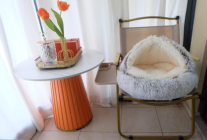 Calming Round Dog Beds &Cat Cave Bed with Hooded Cover 20x20inch)