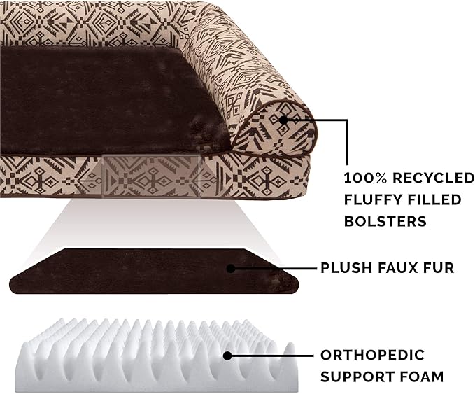 Furhaven Orthopedic Dog Bed for Medium/Small Dogs w/ Removable Bolsters & Washable Cover 35 lbs