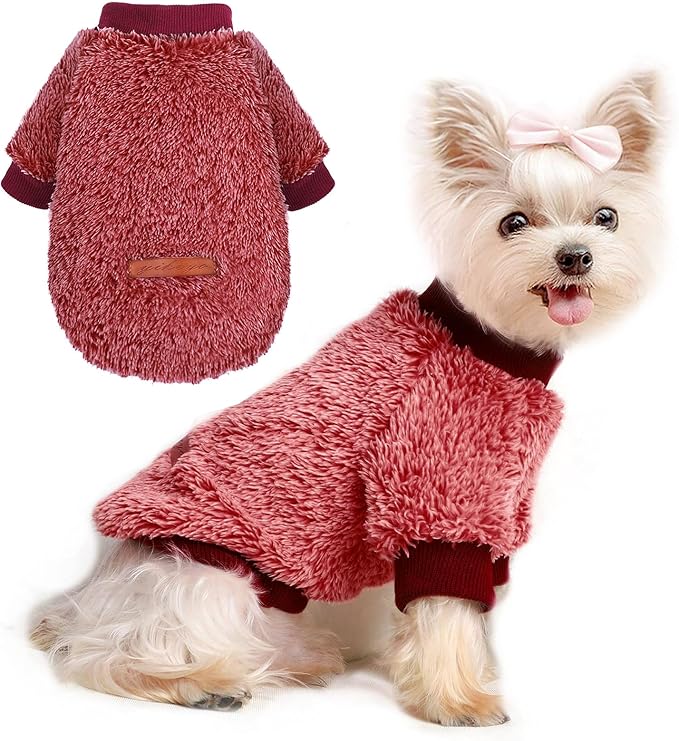Dog Sweaters for Small Dogs Girl Boy Winter Puppy Sweater Clothes Fleece Warm Pet Outfit for Chihuahua Yorkie Teacup Cute Plain Cold Weather Dog Coat Cat Apparel Clothing (Small