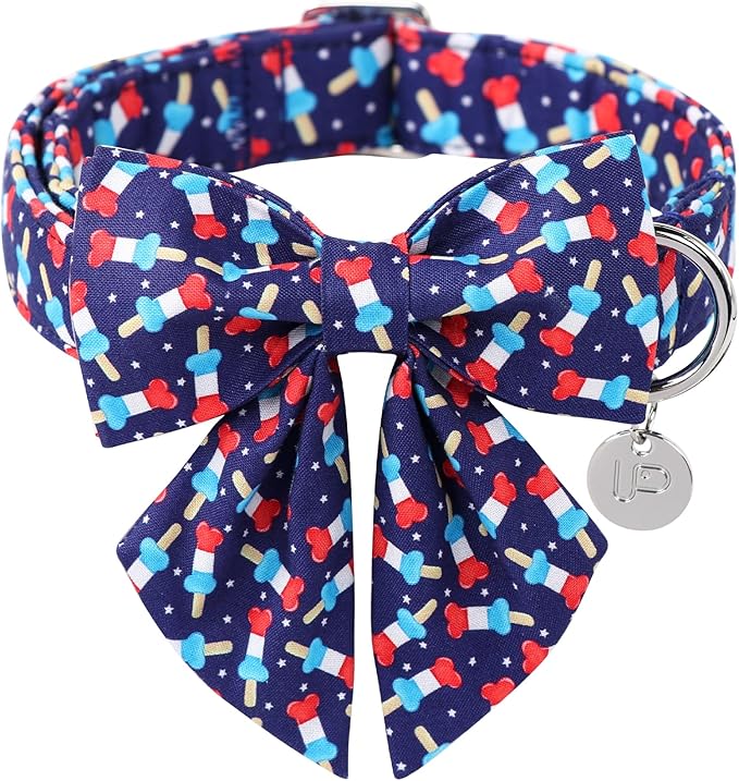 Patriotic Dog Collar with Bow Tie 4th of 8-12in