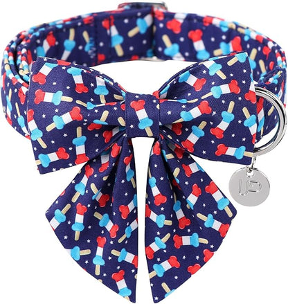 Patriotic Dog Collar with Bow Tie 4th of 13.5-22in