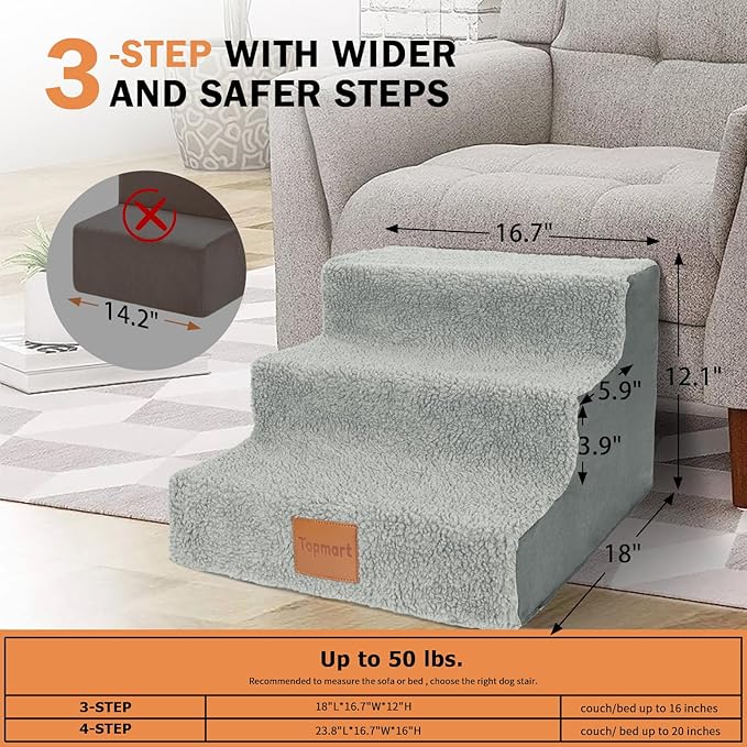 Topmart Dog Stairs for Small Dogs 3-Step,12”H,Pet Dog