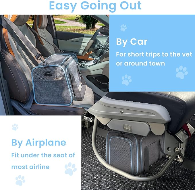 Petsfit Expandable Cat Carriers Airline Approved, 16"x10"x9" Small Dog Carrier Soft-Sided Portable Washable Pet Travel Carrier with Two Extension for Kitten,Rabbit, Puppy, Small Animal