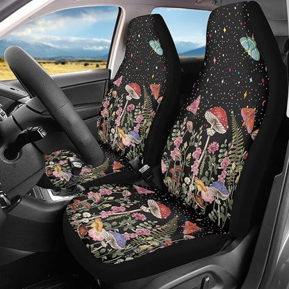 Mushroom Print Car Seat Covers for Front Seat Only Washable and Breathable Bucket Seat Covers for Women Men for Most Car Interior Covers Sedan Truck SUV Van