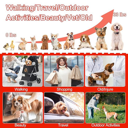 Pet Stroller for Medium Small Dogs and Cats 4 Wheels,