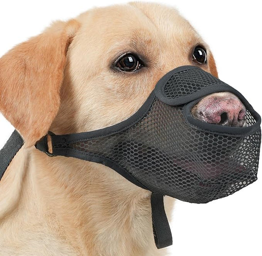 LUCKYPAW Dog Muzzle for Large Medium Small Dogs, Mesh Muzzle for Dog to Prevent Biting Chewing Licking Eating, Soft Dog Muzzle with Front Opening Design for Drinking Panting (Black, XL)