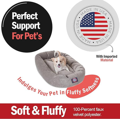 Majestic Pet 32 Inch Micro Velvet Calming Dog Bed Washable – Cozy Soft Round Dog Bed with Spine for Head Support 32x23x7 (inch)