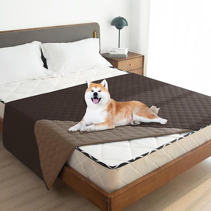 gogobunny 100% Double Sided Waterproof Dog Blanket Soft Pet Bed Cover Reversible Protect Furniture Couch Sofa Car for Puppy Large Dog Cat (Dark Coffee/Light Coffee 82x82 Inch 1))