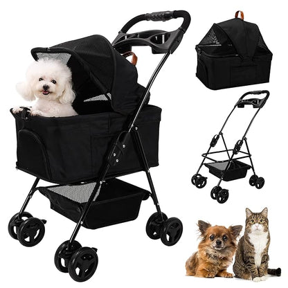 Pet Stroller Dog Strollers for Small Dogs 4 Wheels Rotate 360 Degrees with Brakes