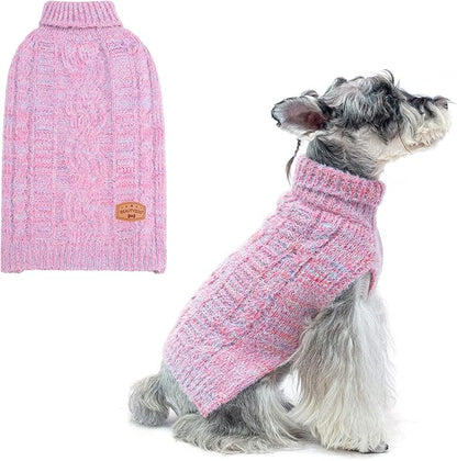 BEAUTYZOO Small Dog Sweater -Turtleneck Pullover Classic Cable Knit Fuzzy Winter Coat Dog Cold Weather Clothes for Small Medium Dogs Puppy Girl Boys(Gradient Rose, S)