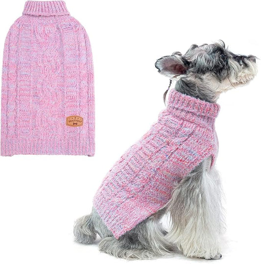BEAUTYZOO Small Dog Sweater -Turtleneck Pullover Classic Cable Knit Fuzzy Winter Coat Dog Cold Weather Clothes for Small Medium Dogs Puppy Girl Boys(Gradient Rose, XS)