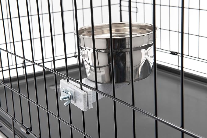 Lixit Quick Lock Removable Dog Kennel Bowls for Wire and Soft Sided Crates (20oz Wire Cage, Stainless Pack of 2)