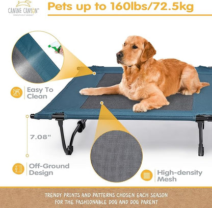 42 Inch Elevated Cooling Large Dog Bed with Removable Canopy, Raised Dog Beds for Large Dogs with Washable Breathable Mesh, Dog Cot for Big Dogs, Indoor/Outdoor Dog Bed with Canopy