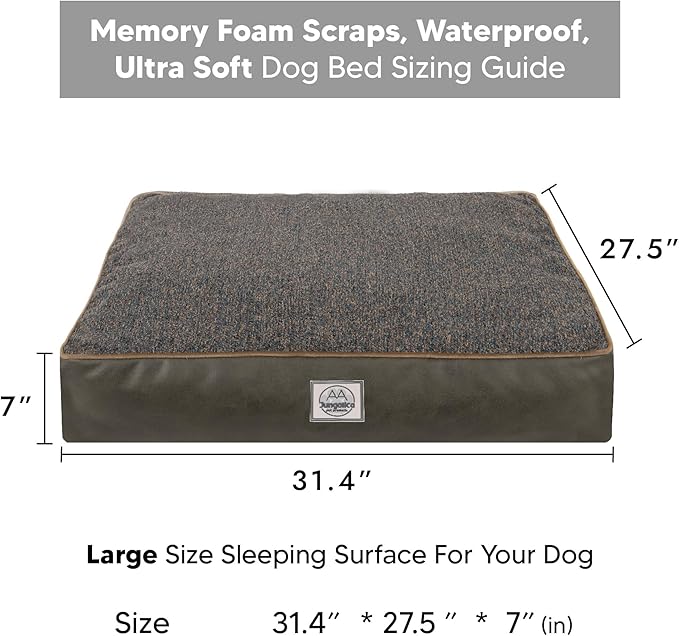 Memory Foam Dog Bed for Large Dogs- Waterproof Dog Bed Mat with Removable Washable Cover