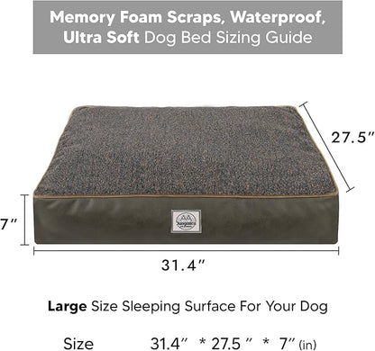 Memory Foam Dog Bed for Large Dogs- Waterproof Dog Bed Mat with Removable Washable Cover