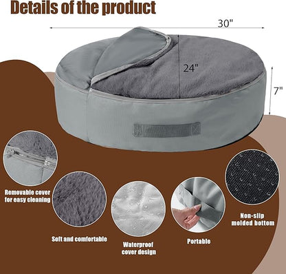 BALAPET Bean Bag Dog Bed Calming Dog Bed for Large Dogs with Removable Quilt Top & Washable Cover 30 inches Anti-Slip Round Fluffy Plush Dog Bed