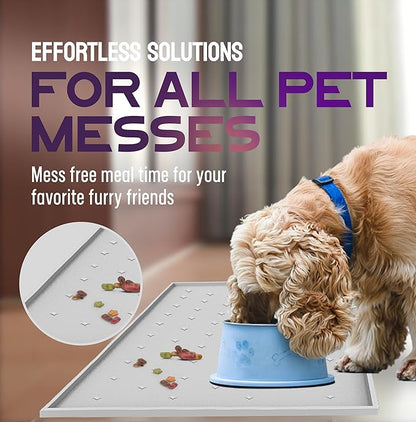 Dog Food Mat - 24x15” Large Silicone Pet Food Mat, Raised Edges Dog Mat for Food and Water Prevent Spill, Waterproof Cat Food Mat for Floors, Easy Clean Dog Bowl Mats for Food and Water