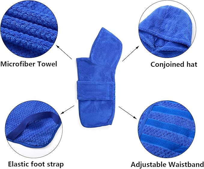 Geyecete Dog Drying Coat with Hood for After Bath Bathrobe Towel Dog Drying Coat for Wet Walking in Rain/Snow-Dry Fast Dog Bag-Pineapple Grid Fast Drying-Blue-3XL