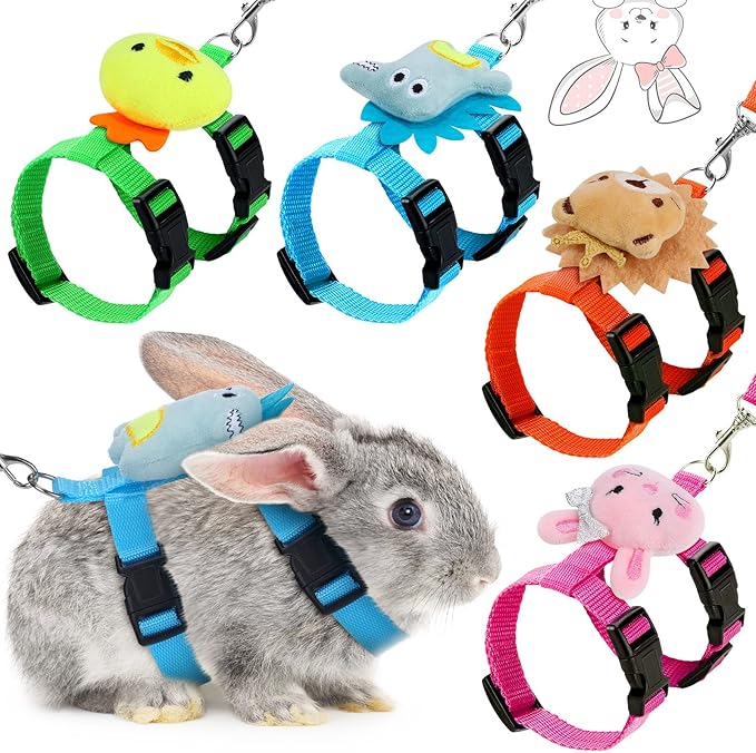 Tondiamo 4 Sets Adjustable Bunny Rabbit Harness and Leash Set Small Pet Cute Vest Harness Leash with Decoration for Bunny Ferret Small Pets (Animals)