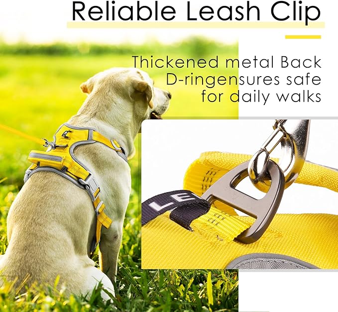 ThinkPet No Pull Harness Breathable Sport Harness with Handle-Dog Harnesses Reflective Adjustable for Medium Large Dogs,Back/Front Clip for Easy Control S Yellow