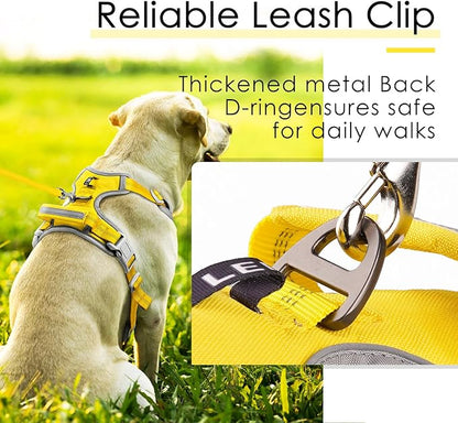 ThinkPet No Pull Harness Breathable Sport Harness with Handle-Dog Harnesses Reflective Adjustable for Medium Large Dogs,Back/Front Clip for Easy Control XL Yellow