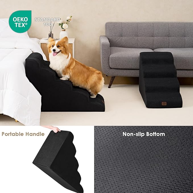 EHEYCIGA Curved Dog Stairs for High Beds 22.6" H 5-Step Dog