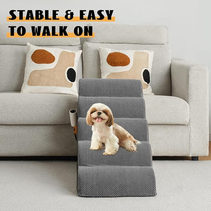 High Density Foam Dog Stairs Ramp for Beds Couches 5-Tiers, Grey