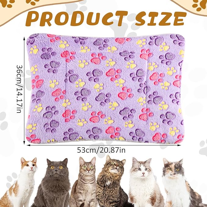 5 Pcs Guinea Pig Bed Mat Cute Cats Paw Print Blanket Bed for Small Animal Winter Soft Plush Bunny Dog Cat Bed Thickened Washable Reversible Fleece Crate Bed Mat Hamster Bedding (21 x 14 Inch)