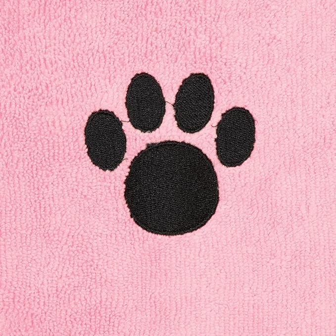 Bone Dry Pet Robe Collection, Embroidered Absorbent Microfiber Bath Robe with Adjustable Closure, for Dogs & Cats, X-Small, Pink