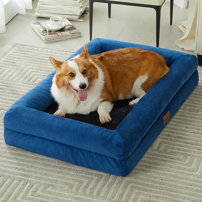 BFPETHOME Orthopedic Medium Dog Bed with Rabbit Fur Surface 29 x 19 x 6-inch, Washable 20 Pounds