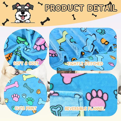 Dog Blankets for Dogs, 3 Pack Large Blanket Medium Dog Cat Soft Fuzzy Blankets Washable,Comfort Flannel,Fuzzy Soft Blankets for Dogs,Pet Blanket,Reversible Print,41 x 31 inch，Blue