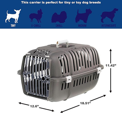 Ferplast Jet Pet Carrier: Value Dog Carrier Suitable for Toy Dog Breeds & Small Cats, Assembled Dimensions are 18.51L x 12.6W x 11.42H inches, Gray