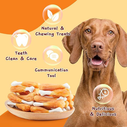 Jungle Calling Chewy Chicken Dog Treats Rawhide Free Real Chicken Calcium Bone, Teeth Clean Breath Fresh Dog Training Treats