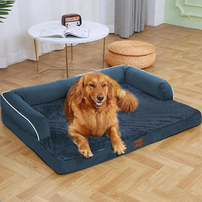 XXL Dog Bed with Bolsters, Orthopedic Dog Beds for Extra Large Dogs, Waterproof Dog Beds XLarge, Memory Foam Dog Bed with Removable Washable Cover, Nonskid Bottom (XX-Large,Navy Blue)