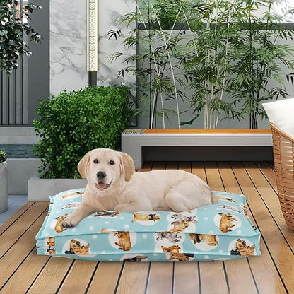 Dog Bed Cover, Waterproof Dog Bed Replacement Cover with Zipper, Oxford Removable Pet Bed Mattress Protector for Outdoor Use, 36Lx27Wx5H in, Bed Cover Only, White Dots Pattern