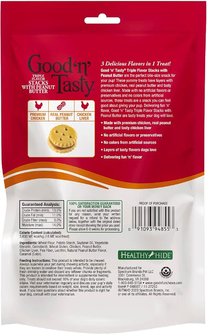 Good 'n' Tasty Triple Flavor Stacks with Peanut Butter, 3.5 Ounces, Bite Sized Snacks for Dogs with Premium Chicken and Real Peanut Butter