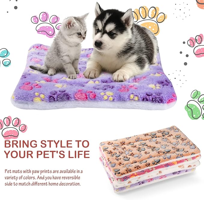 4 Pack Ultra Soft Dog Cat Bed Mat with Cute Prints Reversible Fleece Dog Crate Kennel Pad Cozy Washable Thickened Hamster Guinea Pig Bed Pet Bed Mat for Small Animals (Vivid Color,13 x 19 Inches)