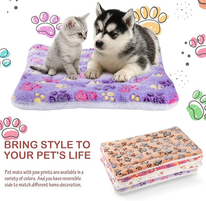 4 Pack Ultra Soft Dog Cat Bed Mat with Cute Prints Reversible Fleece Dog Crate Kennel Pad Cozy Washable Thickened Hamster Guinea Pig Bed Pet Bed Mat for Small Animals (Vivid Color,13 x 19 Inches)