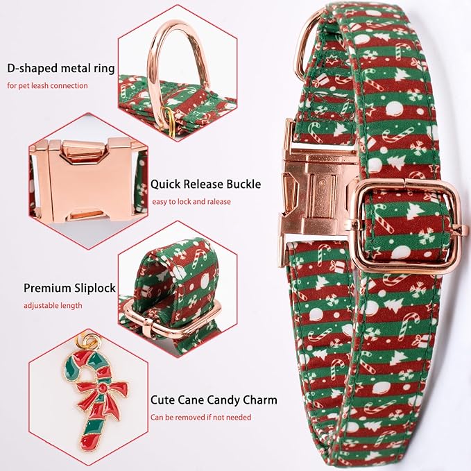 Faygarsle Red Green Dog Collar Christmas Design