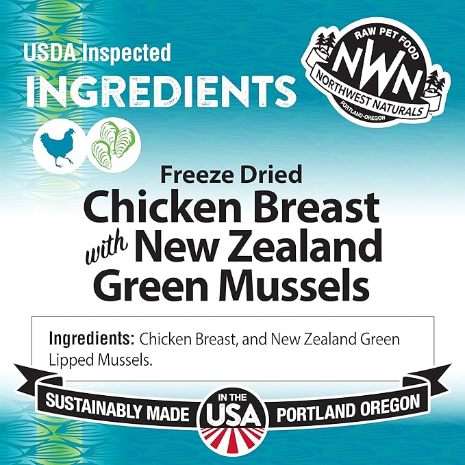 Northwest Naturals Freeze-Dried Chicken Breast with Green Lipped Mussels - Functional Topper - for Dogs and Cats - Limited Ingredients, Human Grade, All Natural - 5 Oz (Packaging May Vary)(Pack of 2)