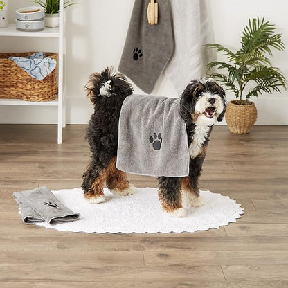 Bone Dry Pet Grooming Towel Collection Embroidered Absorbent Microfiber Drying Set 15x30, Gray, 3 Count