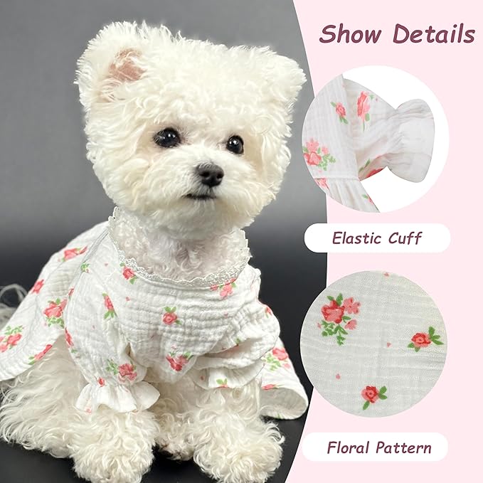 Floral Dog White Dress for Small Dog Girl